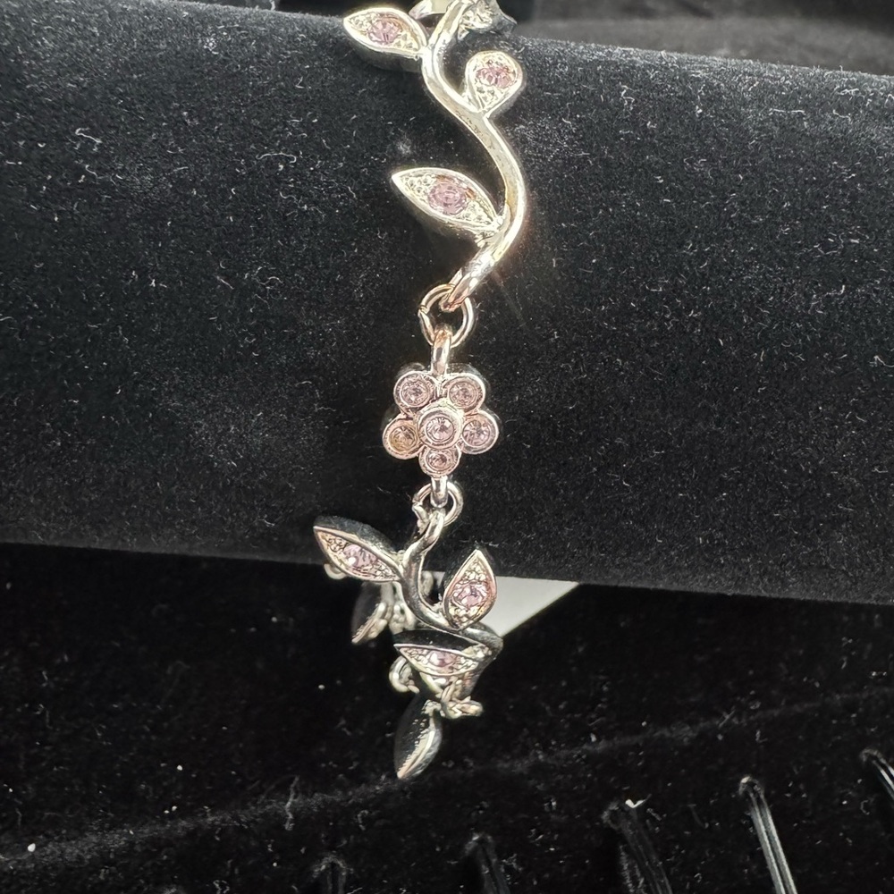 Silver Floral Pink Cubic Zirconia Bracelet - Picture 3 of 4